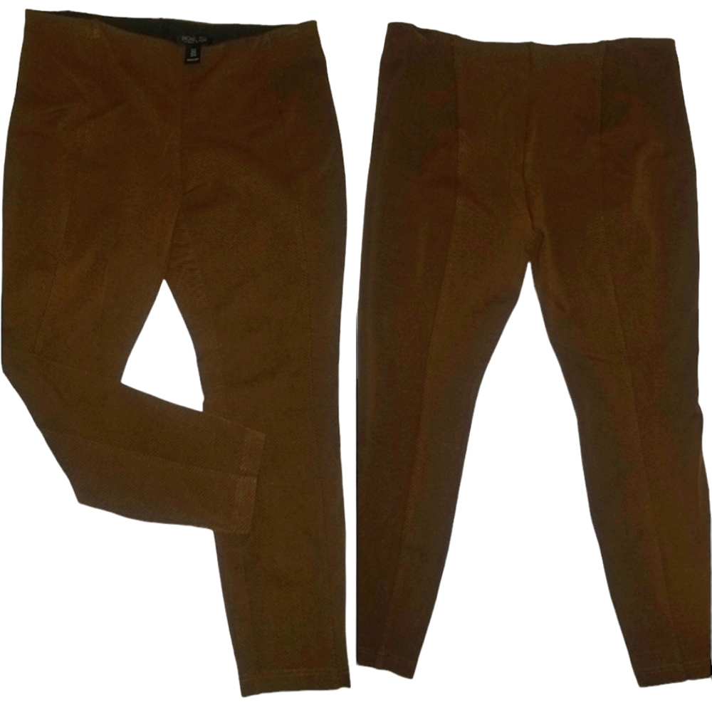 Rachel Zoe STRETCH Skinny Cigarette Pants Tummy Control Waistband Leggings Brown